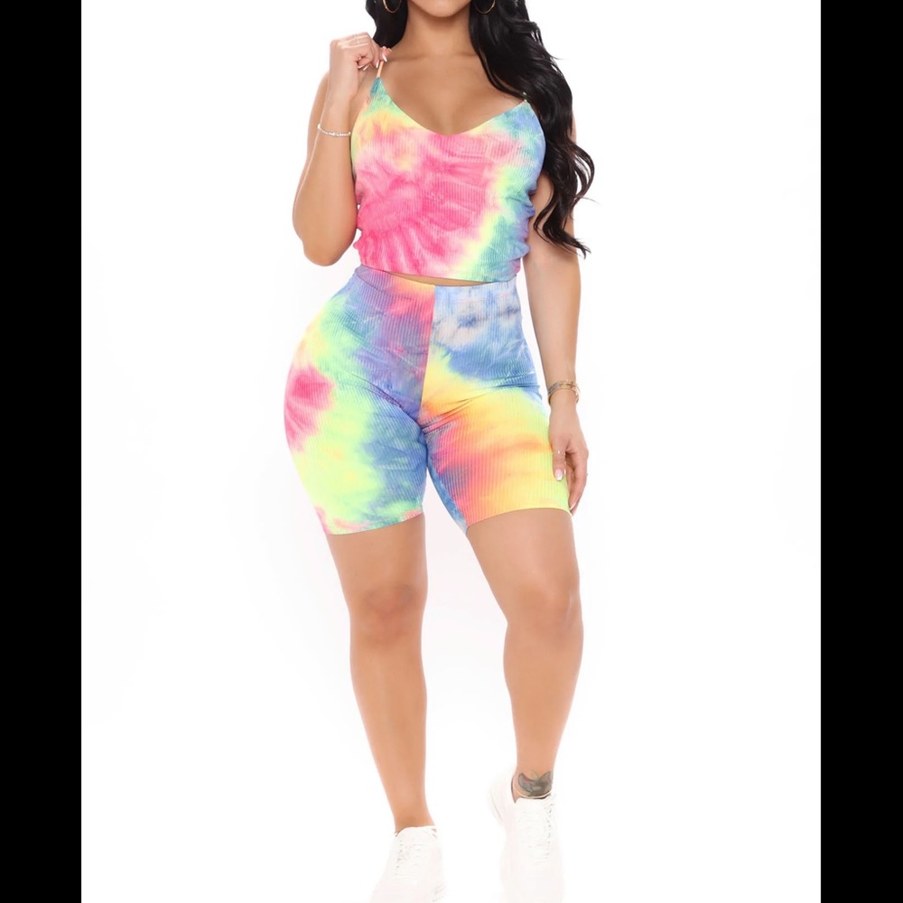 Fashion nova Too Close Tie Dye Biker Short Set - Pink/combo